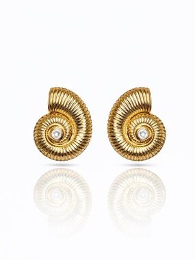 Gold Spiral Shell Stud Earrings